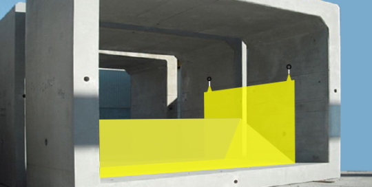 Flexible Water-Gate © Kofferdämme. Diagramm einer Installation in einem Betonkanal Fall #9